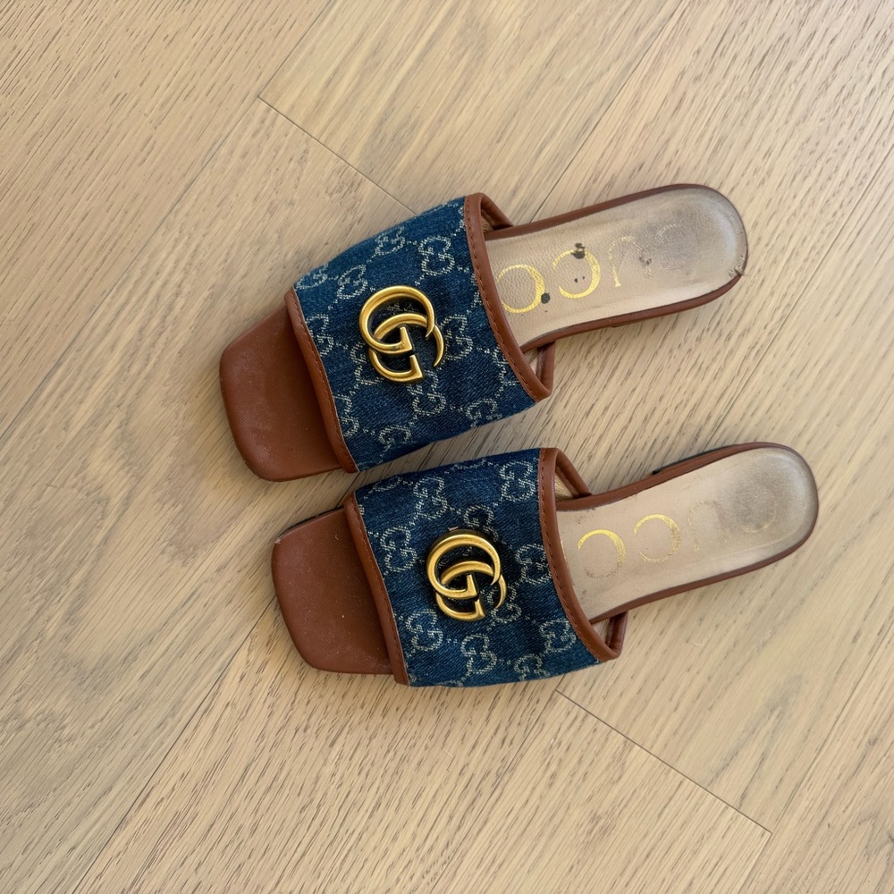 Gucci Blue and Brown Women's Slide Sandals